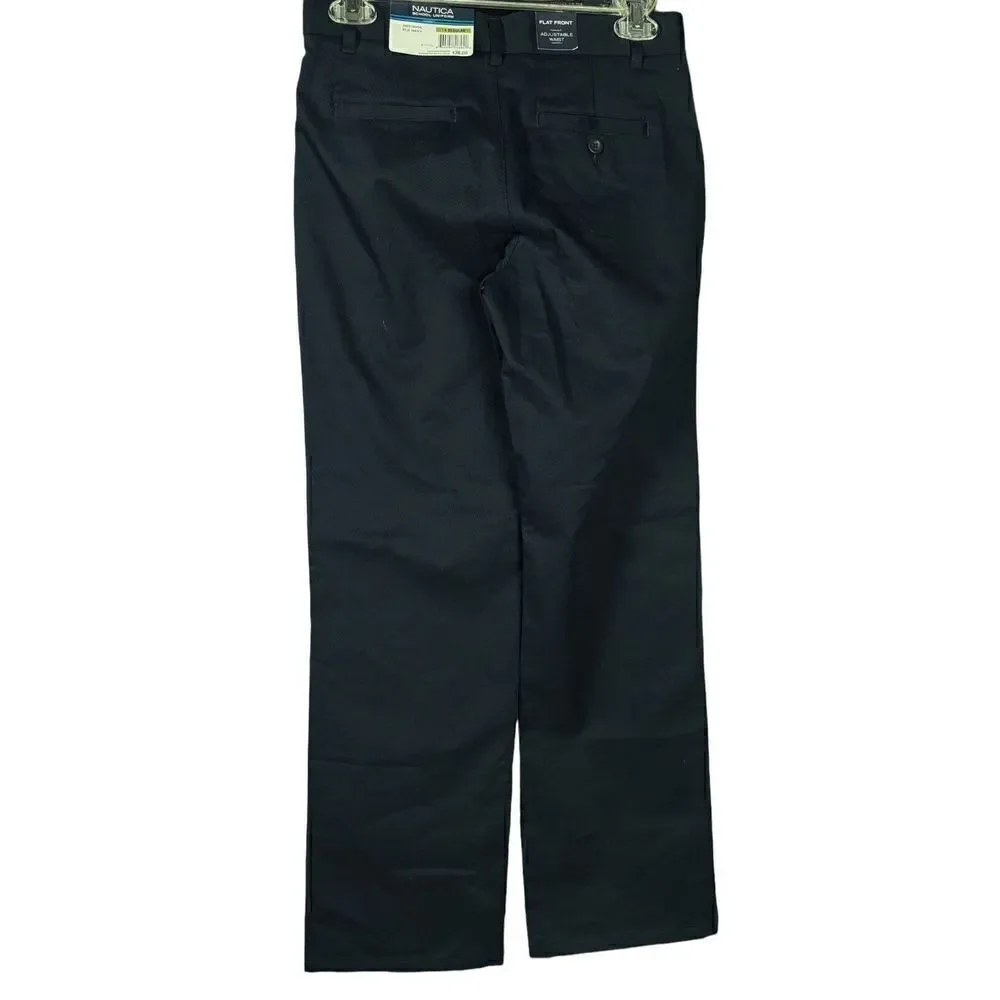 New Nautica Boy's Pants Size 14 Regular Blue Adjustable Waist School Uniform
